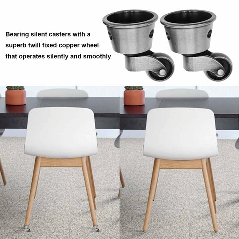 Two Pack Vintage Zinc Alloy Swivel Caster Wheels With Antique Green Bronze Finish under white chairs on carpet