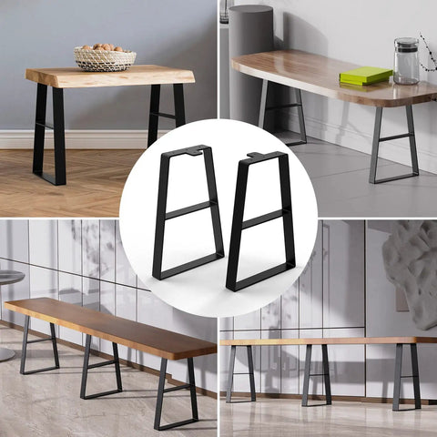 18 Inch Black Trapezoid Metal Bench Legs Set Of 3 Built To Last For Heavy Duty Furniture with tables and benches
