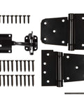 Heavy Duty Gate Latch Kit For Wood And Vinyl Fences With Self Locking Gate Latch And 2 Pack 3.5 Inch Spring Tee Hinges Black Finish