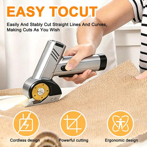 Get Your Hands On This Ridiculously Smooth Rroetxi Cordless Electric Cutter in action, cutting burlap easily with ergonomic design.