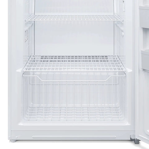 Interior view of Stay Frosty With This Hella Reliable 17 Cubic Foot Upright Convertible Fridge Freezer showing four adjustable wire shelves.
