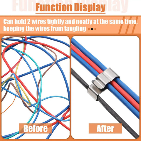 Tough As Nails Stainless Steel Trailer Frame Wire Clips Heavy Duty Cable Clamps showing before and after wire organization.