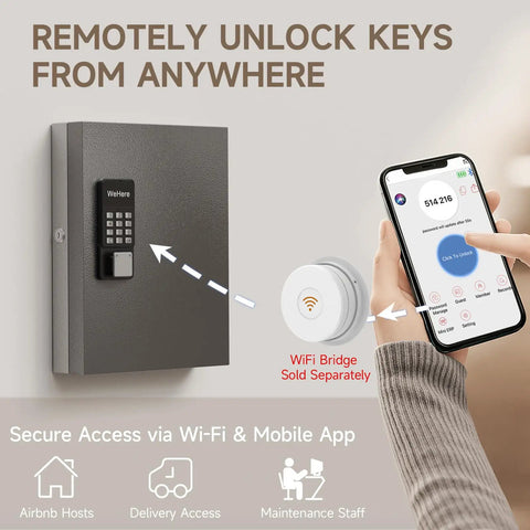 32 Key Smart Key Lock Box Wall Mount For Biz And Rentals With Bluetooth App And Remote Access WiFi Unlock Gateway