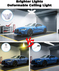 4 Pack Deformable LED Garage Lights With 5 Light Heads For Even Brightness, 6000LM 60W Total Power in garage with car