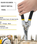 6 Inch Hand Seamer Tool With Straight Jaw Benders for flattening sheet metal, ergonomic handle, shown held in hand