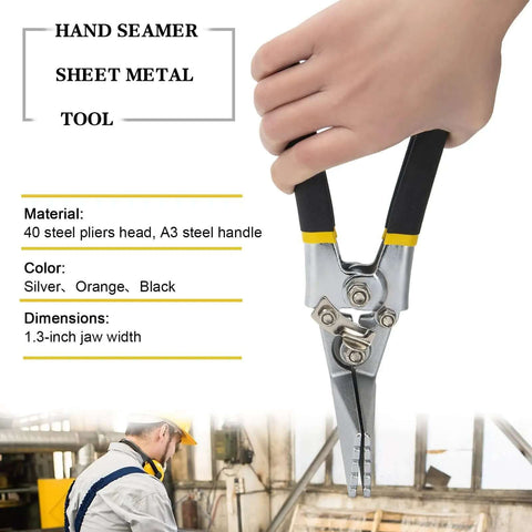 6 Inch Hand Seamer Tool With Straight Jaw Benders for flattening sheet metal, ergonomic handle, shown held in hand