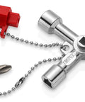 Handy Universal Control Cabinet Key for Gas, Water, and Electric Shutoff Systems with Slot 10x7 Bit, Phillips PH2, and One Quarter Inch Adapter