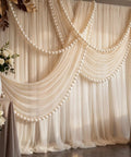 100 Piece Pearl Ball Garland Kit 2.2 Inch Pearlescent White Quick Link Bead Chains For Wall Arches Party Decor Birthday Wedding Anniversary Graduation Easy DIY Friendly Setup With Elastic Thread And Needle displayed on draped backdrop