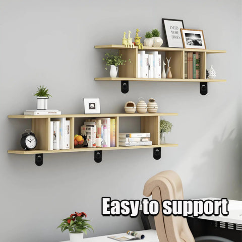 Rock Solid Heavy Duty L Brackets 12 Pack Black Steel Corner Supports 2X1X0.5 Inch Adjustable Right Angle Shelf Mounts With Extended Slots For No Hassle Furniture Assembly And Diy Projects used on stylish wooden shelves.