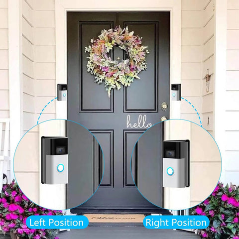 Front view of adjustable 30 to 55 degree video doorbell mount installed with wedge kit bracket for home security motion detection.