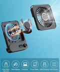Exploded view of Cruise Ship Approved Magnetic Fan With 100 Speed Levels Rechargeable Portable Fan components on blue background.