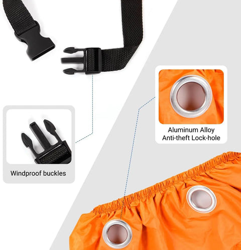 All Weather Tricycle Cover For Three Wheel E Bike And Standard Bikes, Beefy Heavy Duty Waterproof 210D Windproof Outdoor Storage, Fits One To Two Bicycles, 90.5 by 37.4 by 49.2 Inches, Orange, windproof buckles and lock holes