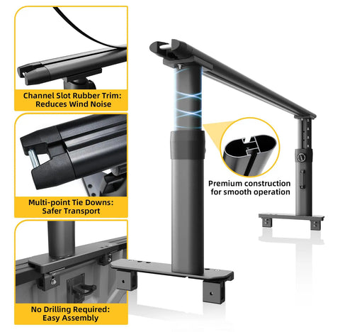 Heavy Duty Truck Ladder Rack With 800 Lbs Capacity For Large Size Pickups, Aluminum Construction, Rust Resistant, Weatherproof Coating, Lightweight Yet Durable, Easy Mounting And Secure Cargo Storage. Black aluminum truck ladder rack with no-drill mounting