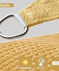Close-up of Sun Shade Sail 12 Ft By 12 Ft By 12 Ft Triangle Sand Canopy UV Block Sunshade with HDPE fabric and metal D-ring