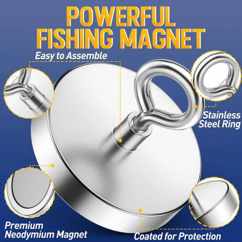 Massive 1000 Lb Pull Fishing Magnet for Retrieval and Treasure Finding, 3.54 Inch Diameter, heavy-duty lake and beach magnet detail.