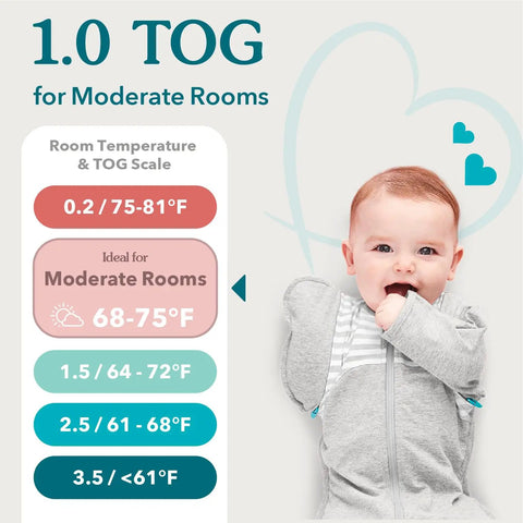 Swaddle Up Sleep Sack For Newborns, Arms Up Self Soothing Swaddle, Secure Fit For 8 To 13 Lbs Babies in gray, 1.0 TOG for moderate rooms