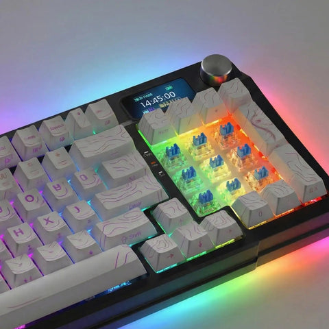 Blue Clicky Mechanical Keyboard Switches Kit 120 Pack, 3 Pin, 50gf Actuation, Dustproof and Water Resistant, Clear Housing for LED Backlit Gaming Keyboards and 3D Printing Projects; RGB keyboard with blue switches and white keycaps