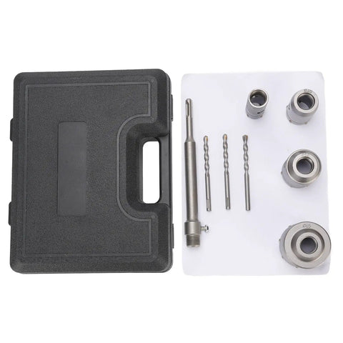 Ditch The Slow Drilling And Grab This Super Cool 5 Pcs Concrete Hole Saw Kit Made With Tough Tungsten Steel. It Has Smart Ventilation Holes For Fast Chip Removal So You Can Slice Through Brick, Cement Or Wall Like A Boss. Perfect For HVAC, Plumbing And, 5-piece tungsten steel concrete hole saw kit in case with drill bits and mandrel