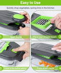 AISHUJIE Veggie Chopper 13-in-1 with container, gray and green kitchen chopper