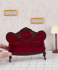 Miniature room with 1:12 Scale Dollhouse Furniture Set Vintage Red Wooden Carved Sofa Bench And Armchairs For Living Room Decor