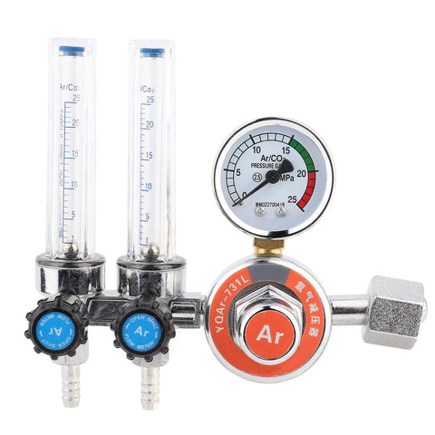 Argon Pressure Regulator With Double Tube Design For TIG And MIG Welding Equipment showing gauge and valves