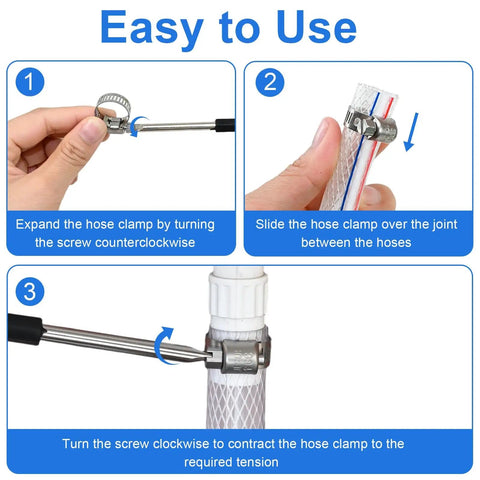 Easy to use steps for 120 Piece Hose Clamp Set In 304 Stainless Steel Worm Gear Clamps Seven Sizes From One Quarter Inch To One And A Half Inch