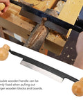Straight Draw Knife Woodworking Shaving Tool Featuring Heavy Duty Steel Blade And Grippy Wooden Handle For No Sweat Bark Stripping Log Peeling And Quick Finishing Work, showing wood handle and cutting blade.