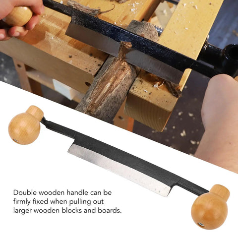 Straight Draw Knife Woodworking Shaving Tool Featuring Heavy Duty Steel Blade And Grippy Wooden Handle For No Sweat Bark Stripping Log Peeling And Quick Finishing Work, showing wood handle and cutting blade.