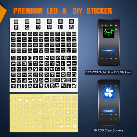 8 Gang Rocker Switch Panel With PD Type C USB Charger Voltmeter 12V SPST On Off Toggle Switches Blue Backlit Waterproof Aluminum with DIY stickers.