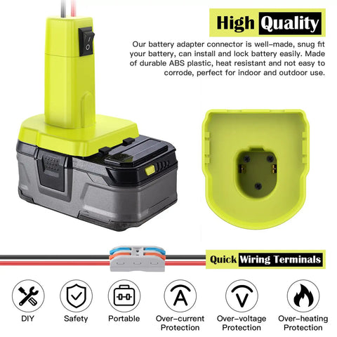 18V Battery Adapter For Power Wheel Conversion Kit With Switch Fuses And Wire Terminals, quick wiring terminals display