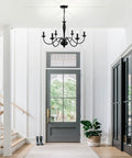 Black 6 Light Farmhouse Chandelier With Rustic Industrial Vibe, Height Adjustable Pendant Lighting for foyer