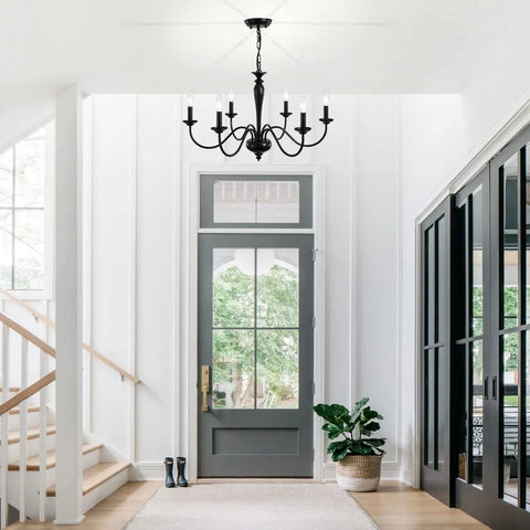 Black 6 Light Farmhouse Chandelier With Rustic Industrial Vibe, Height Adjustable Pendant Lighting for foyer