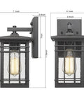 Dusk To Dawn Exterior Wall Lights With Built In Sensor, Outdoor Wall Lanterns Auto On Off, Waterproof Wall Mount Sconces With Seeded Glass, Anti Rust Porch Lighting For Corridor And Garage, 2 Pack, shown with dimensions.