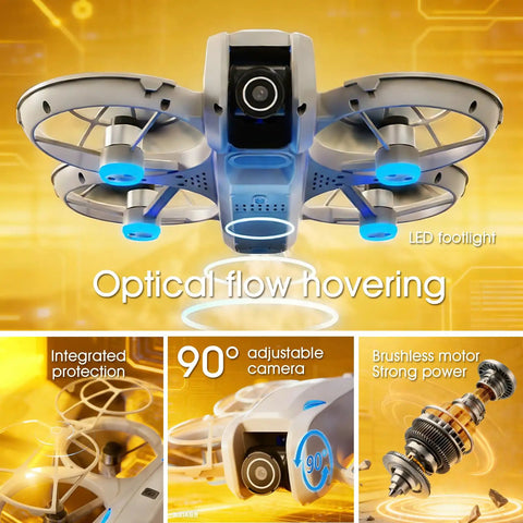 4K Camera Drone For Beginners With Altitude Hold, optical flow hovering, LED footlight, adjustable camera, strong brushless motor