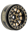Black and gold brass beadlock wheel rim with 12 spokes for TRX4M SCX24 FCX24 1 24 1 18 scale RC crawler, gray coated alloy.