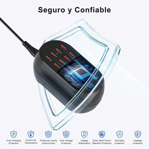 Dope 20 Port USB Charging Station With 100W Total Power Multi Device Desktop Charger Hub showing protection features