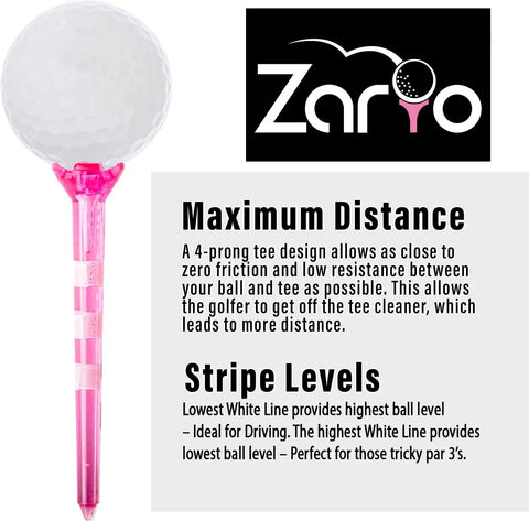 Pink Womens Golf Tees 50 Count With 40 Tall Three And A Quarter Inch Tees And 10 Short One And A Half Inch Tees Near Unbreakable Plastic Four Prong With Stripes for Maximum Distance and Stripe Levels