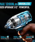 Cordless Impact Wrench Half Inch Drive 1300Nm 960 Ft Lbs Torque Compact Power Tool With Dual 5Ah Li Ion Batteries And Fast Charger