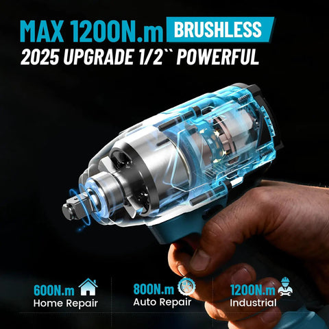 Cordless Impact Wrench Half Inch Drive 1300Nm 960 Ft Lbs Torque Compact Power Tool With Dual 5Ah Li Ion Batteries And Fast Charger