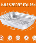 Heavy Duty Foil Pans 9x13 Disposable Deep Steam Table Trays Pack Of 30 shown with dimensions on orange background