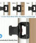 Half Inch Overlay Black Cabinet Hinges Boasting Smooth Self Closing Action For Face Frame Kitchen Doors in installation steps.