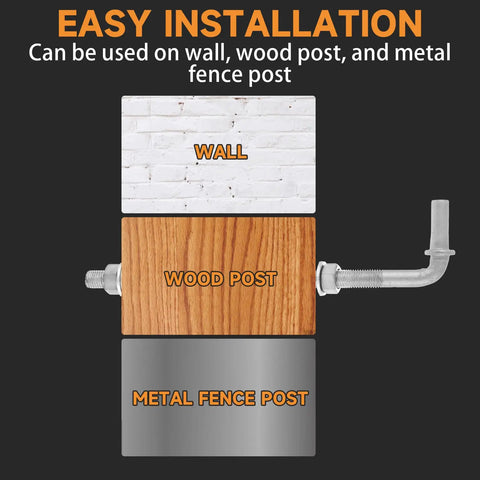 10 Inch J Bolt Gate Hinges Set For Chain Link Fences And Cattle Corrals Heavy Duty Threaded Hinges With Five Eighth Inch Pins Four Pack Of Durable Iron Gate Hinges For Farm Gates Panels And Corrals installation options on wall, wood post, and metal fence post.