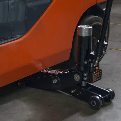 Dual Position Hydraulic Floor Jack For Forklifts With Flat Or Edged Lifting Surfaces, 5 Ton (10,000 Lb) Capacity, Heavy Duty Steel Construction, Black Finish, Ideal For Tire Changes And Quick Lift Jobs