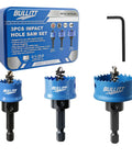 Impact Hole Saw Set With Hex Shank M42 Cobalt Teeth 20mm 25mm 32mm Beefy Heavy Duty Metal Drilling Kit in blue box