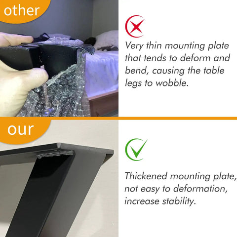 Comparison of thin vs. thick plate in Heavy Duty Cast Iron Table Legs 28 Inch High By 20 Inch Wide Set Of 2 Black Finish