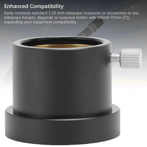 T2 To 1.25 Inch Eyepiece Adapter For 1.25in Telescopes With M42x0.75mm Thread Brass Internal Compression Matte Black Finish