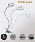 360° gooseneck design of LED Clip On Reading Light With Dimmable Brightness, 3 Modes And 10 Levels, flexible clamp desk lamp