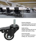 Built Tough 25 Inch Swivel Caster Wheel With Snappy Lock Brake And Twin Bearings For Heavy Duty Cart Furniture Trolley Low Noise Poly Roller M12 Mount showcased in an office setting.