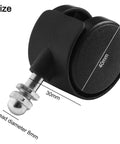 Emiif 4-pack omni-directional black plastic caster wheels for electric heaters, 40mm diameter, 8mm threaded stem