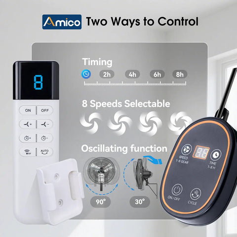 Remote control and timer features of Heavy Duty 24 Inch Industrial Grade Wall Mount Fan With Remote Control 8 Speeds And 8690 CFM High Velocity Airflow Oscillating Shop Fan With Timer For Gym Garage Patio Outdoor Use.
